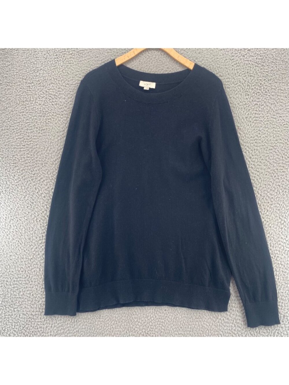 LOFT Sweater Womens Large Black Crew Neck Stretch Knit Pullover Everyday Casual